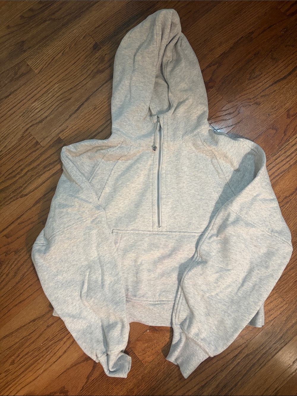 Lulu Light Gray Half-Zip Hoodie Sweatshirt